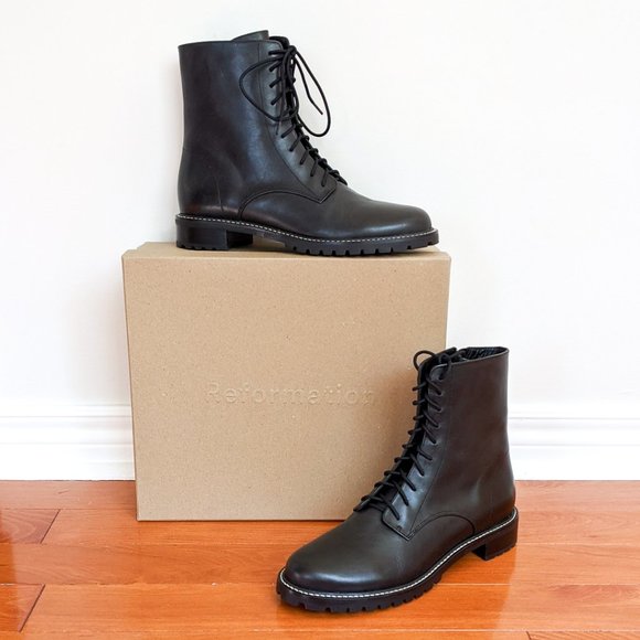 Reformation Shoes - Reformation Amelia Black Leather Combat Boot